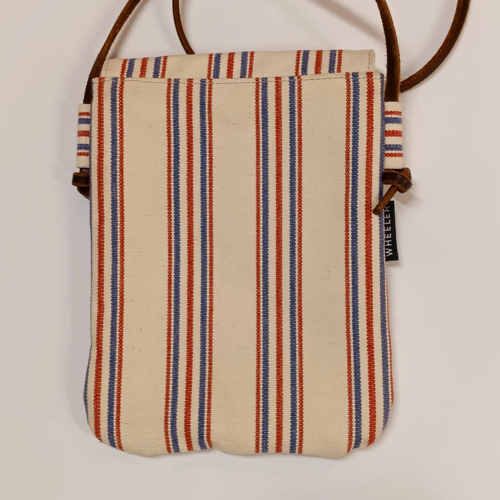 Wheeler Bag Co. Hand-crafted Ticking Railroad Stripe Canvas + Leather Crossbody